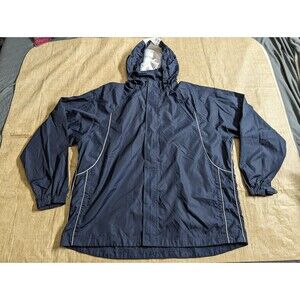 Dunbrooke Mens Navy Blue Windbreaker Jacket W/ Packable Hood Size 2XL